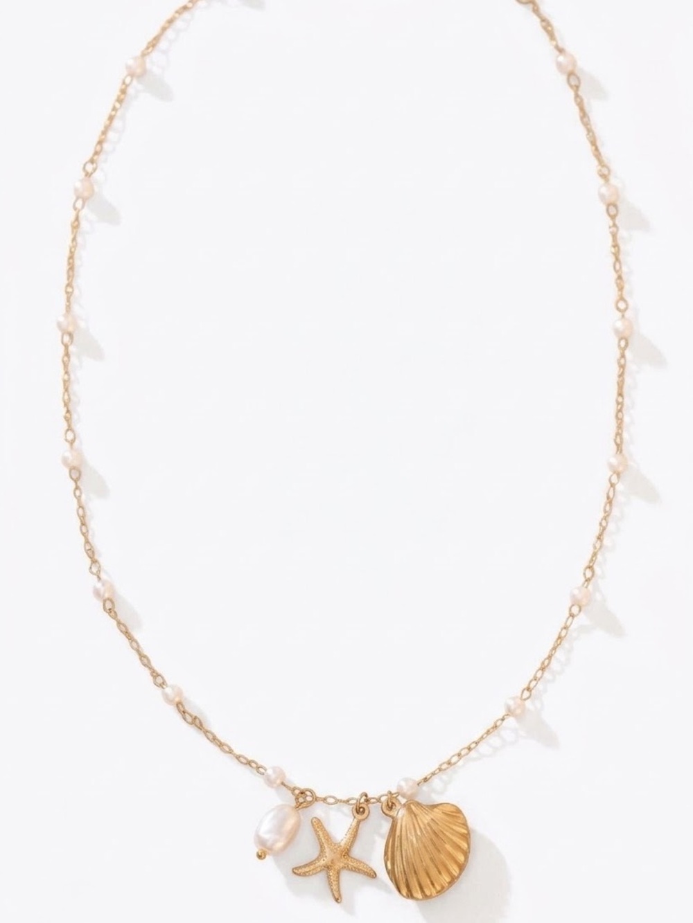 18k Gold Pearl Charm Necklace waterproof stainless steel